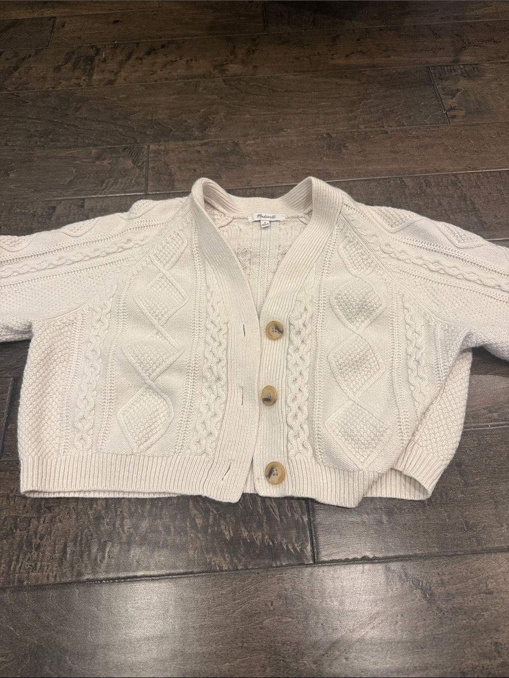 Madewell Cream Cable Knit Cropped Cardigano